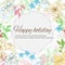 Background with gentle painted flowers. Elegant refined text frame. Spring contour flowers. Vector illustration