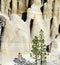 Background of geological formations sculpted by erosion. Scenic view of rare geological rocks in a volcanic landscape moonscape