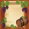 Background with grape,wooden barrel and paper