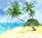 Background with graphic beach and palm trees