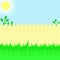 Background with grass, fence, sky and sun. Suitable for website design, social networks, content.