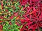 Background of Green and Red Hot Chilies