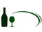 Background with green wine bottle and glass