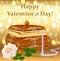 background greeting card for Valentine`s day casket with pearls and a rose
