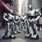 background of a group of robots on the city streets