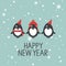 Background with happy penguins, snow and text