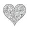 Background with a heart of various monochrome floral elements. Heart doodle on white background. Floral Valentine heart