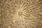 Background of hemp or burlap loops in circular layers to make a rustic flower shape with a button in the middle