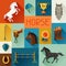 Background with horse equipment in flat style