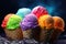 background of ice creams of many flavors and colors. Ai generative