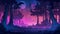 The background of this illustration has a parallax effect and depicts a night forest with a mysterious wood with a