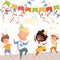Background illustrations at childrens dance party. Template of poster for kids invitation