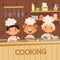 Background illustrations of kids preparing food on the kitchen