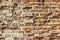 Background image of an old crumbling brick wall with cracks and chips