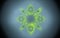 Background image ornament in the form of an abstract green flower on a pixel gray background