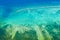 Background image of the turquoise sea. Deep sea and corals.