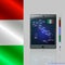 Background with Italy map and flag on the tablet, computer, telefon. Bright vector illustration with white background.