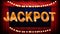 Background of jackpot text sign with light bulbs and red stage