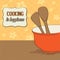 Background with kitchen cooking wooden utensils storage pot