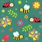 Background with ladybirds, butterflies and bees