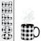 Background with Large Black/White Plaid Coffee Mug and Text