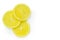 Background lemon round slices. Yellow citrus pulp texture