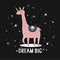 Background, llama, stars and english tex. Dream big