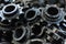 Background made of black spur gears or cogwheels