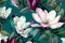 background magnolia wallpaper pattern leaf floral drawing seamless flower decoration watercolor. Generative AI.