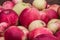 Background of many beautiful, juicy red and green apples