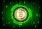 Background in a matrix style with Bitcoin digital currency. Green vector illustration