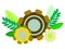 Background mechanism of gears and leaves. In minimalist style. Flat isometric raster