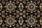 background of Medallions, rosettes and mandalas golden tapestry pattern. Pattern mirrored repeat duplicates background. Generative