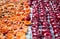 Background of mellow cherry and apricot berries prepared for cooking