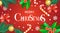 Background Merry Christmas banner, candy stick and holly berry. Horizontal Christmas posters, greeting cards, headers, website.