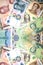 Background money rich Banknotes and coin