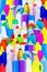 Background of multi-colored bottles with household chemicals