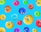 Background multicolored doughnuts on a blue background