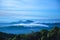 The background of nature with fog on the mountain. In the rainy weather in the countryside. winter