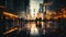 background of a night city avenue with blurred images of illumination and silhouettes of people. motion and blur