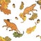Background of oak leaves and drawings of rats and mice