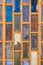 Background of old colorful glass and wood element door