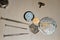 Background of an old disassembled watches and repair tools