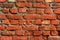 Background of old red wall of dark bricks