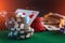 Background for online casino business. Gaming business, chips, money and cards