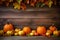 background orange pumpkin wood leaf season autumn wooden fall halloween banner. Generative AI.