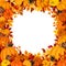 Background with orange pumpkins and autumn leaves. Vector illustration.