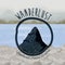 Background outside forest scenary with lake and wanderlust logo rocks