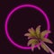 Background with palm tree and neon ring bottom view