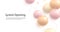 Background with pastel delicate soft air balloons of round shape and confetti, flying in random on white backdrop to the